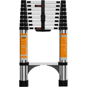 Telescoping Ladder, Stainless Steel Extension Ladder with 2 Triangle Stabilizers, Heavy Duty 330 lb Capacity Telescopic Ladder for , Roof, RV (8.5FT/2.6M)