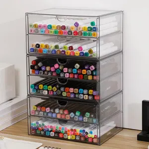 Stackable Storage Drawers, Plastic Storage Bins for  Office, Bathroom, Kitchen, Pantry, Clear Desk Organizer for Accessories, Marker, Pencils, Books, Art Crafts, Makeup (6 Drawers)