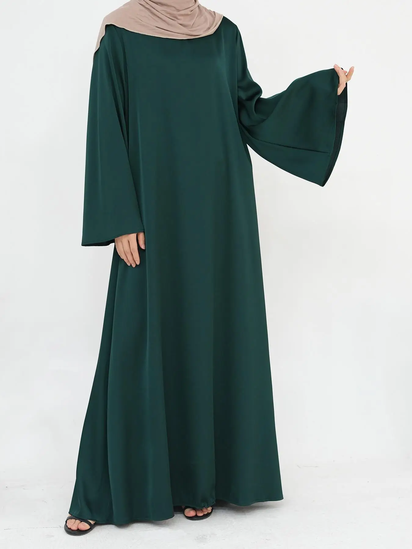 Women's Solid Color Long Sleeve Dress, Modest Casual Tie Waist Maxi Arabic Clothing for Daily Wear, Ladies Islamic Clothing for All Seasons