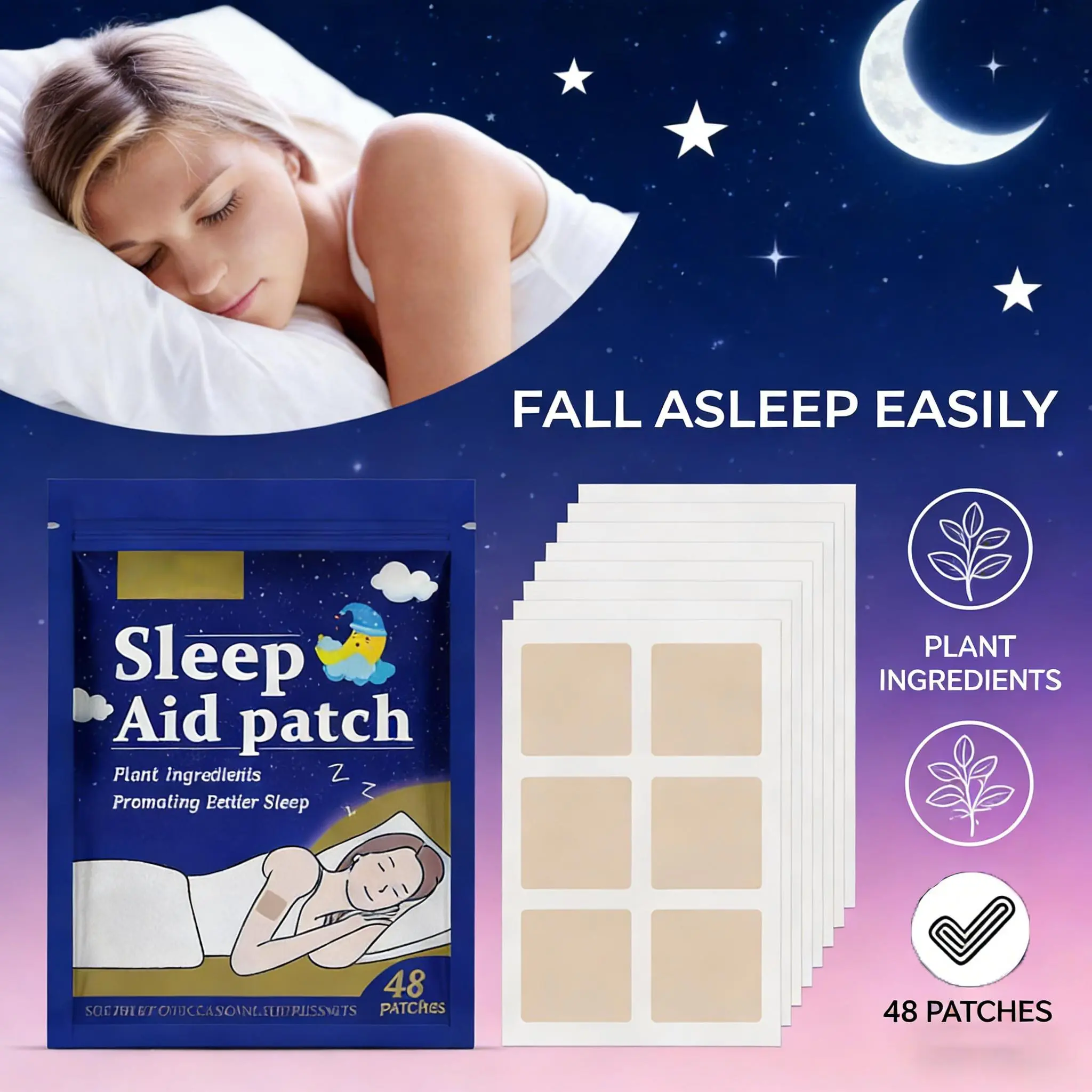 48pcs Neuro-Relax Sleep Patches with Botanical Formula, Night Time Stress Relieve & Calming Aid for Deep Rest (Beauty & Personal Care, Eye & Ear Care Sleep Aid Accessory), Relieve Stress