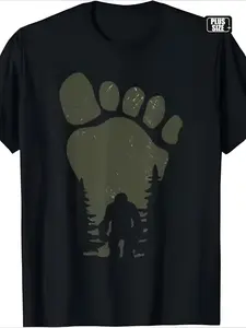 Men'S Heavyweight T-Shirt - Plus Size Big & Tall Relaxed Fit Tee with Monogram & Footprint Design, Breathable Round Neck Short Sleeve Casual Shirt for Casual Attire, All-Season Comfort, Durable & Versatile Black Top (Ideal for Work, Gym