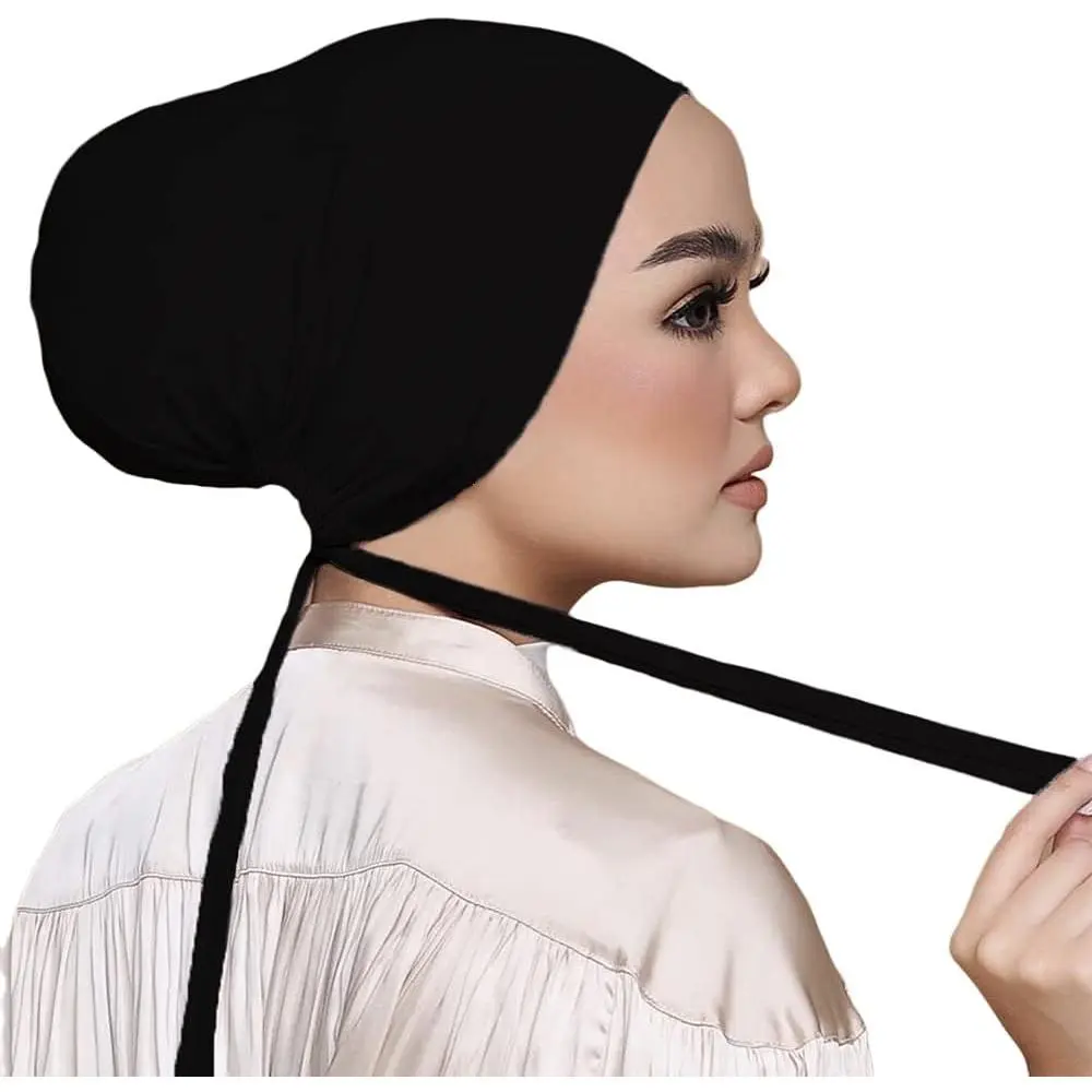 Women's Adjustable Underscarf Hat - Islamic Muslim Beanie, Chemo Cap for Women, Sleep Hat with Tie-Back Closure, Black(1pcs), Beanies, Chemo Caps For Women