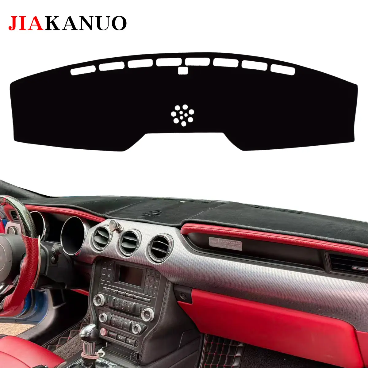 JIAKANUO Auto Car Dashboard Cover Mat Anti-Slip Anti-Vertigo for  Ford Mustang 2015-2023 Black Custom Fit Dashboard Carpet Sunshield Protector Sun Protection Heat Insulation