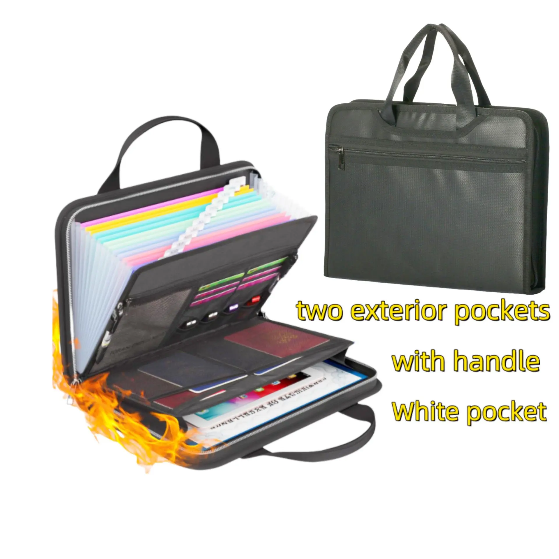 Rollforall 13 Pockets      Handle,  ,    , Home  Storage Folio for Important  project case student  Large Capacity  Accordion Flame-   zipper label organizer  black  File Resistant Expanding Document Fireproof with paper