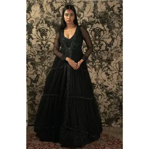 Black organza anarkali and cape