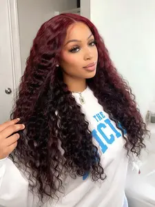 99J Burgundy Loose Wave 13x4 Lace Front Wig, Long Curly Synthetic Wig with Natural Hairline, Heat-Resistant Fiber,  Ideal for Festival Looks 28 Inch,