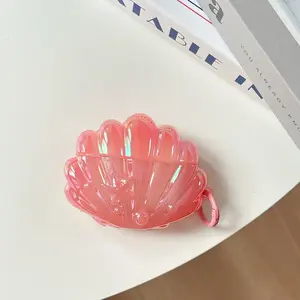 For AirPods Case Glittery Pink Shell Style Electroplating process Earphone Protective Case Compatible With AirPods 1/2/3/4/Pro/Pro2 Designed For Girls With Ocean Element Pendant