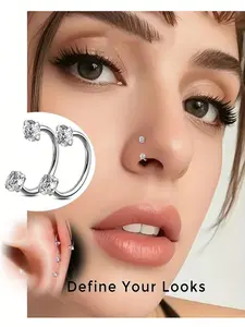 Stainless Steel Nose Ring, Cubic Zirconia U-Push Septum, 18g Cartilage Earring, Round & Heart Design, Durable Hypoallergenic Jewelry, Nose Piercing Jewelry