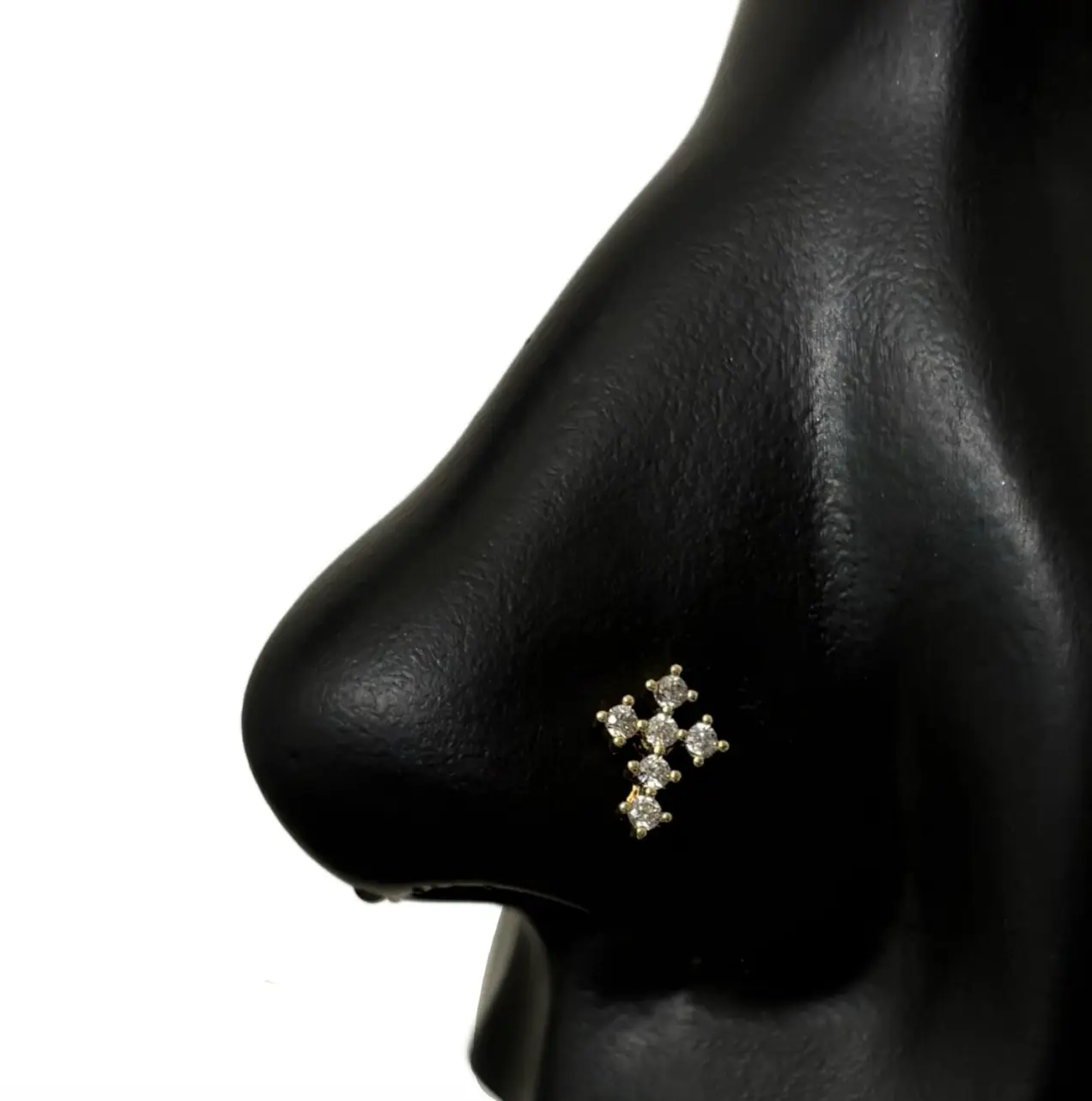 Statement Gold Baby Diamond Cross Nose Stud, Nose Rings for women, L-shape Nose Rings, Nostril Piercing, Hypoallergenic Nose Jewelry, 20 gauge Nose Rings