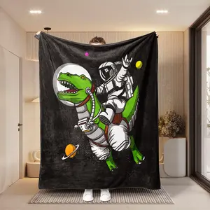 1pc Space Astronaut Print Blanket, Fashionable Dinosaur & Astronaut Design, Ultra Soft Comfort Home Experience, Travel Leisure Use