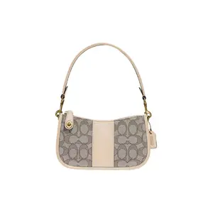 COACH Swinger 20 Classic Monogram Full-Print Leather Crossbody Bag for Women, Small Size, Beige Monogram