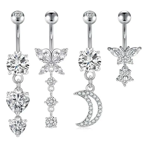 14G Belly Button Piercing Silver 10mm Belly Button Piercings Stainless Steel Belly Button Piercing Clicker Belly Rings for Women Hypoallergenic Belly Piercing Jewelry Navel Ring for Women