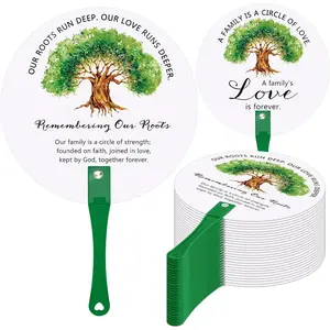 50 Pcs Family Reunion Party Favors Family Tree Round Handheld Fans Remembering Our Roots Plastic Fans with Handle for Party Favors Gifts