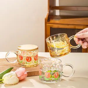 Icoffee Cup, Aesthetic Gradient Glass Mug, Cute Nordic Coffee Cup Perfect for Office, Home & Cozy Coffee Moments