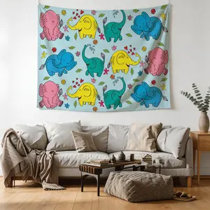 Cute Cartoon Elephant-Themed Tapestry, 1 Piece Of Fashionable Room Banner, Artistic Home Decoration, Suitable For Teenagers, Adults, Bedroom, Living Room, Dormitory Scenes