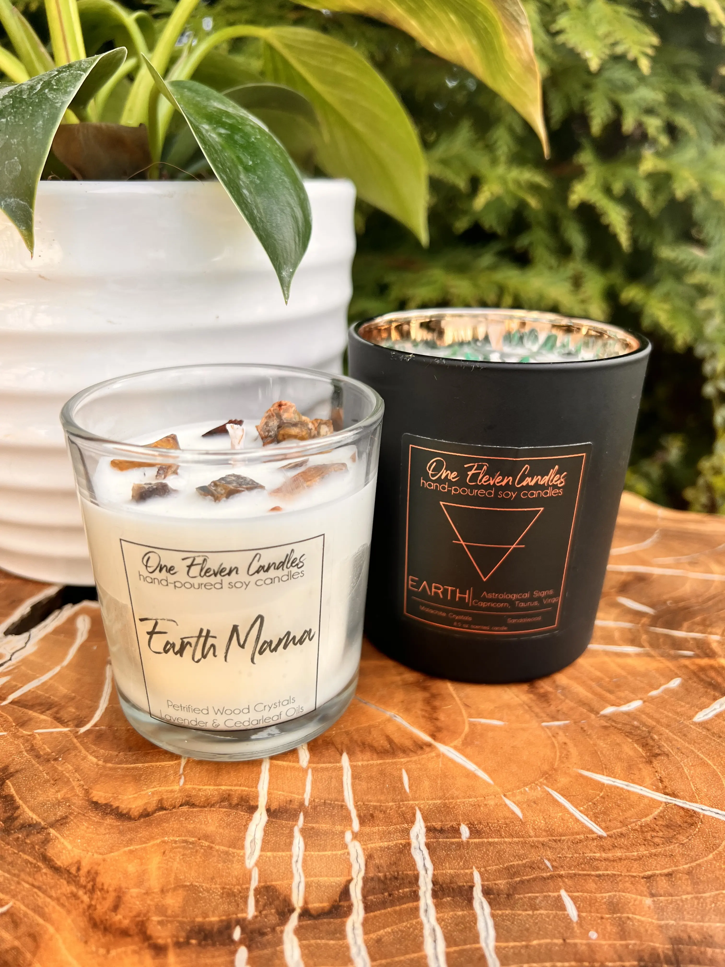 Earth Mama Crystal Candle - One Eleven Candles - Petrified Wood Crystals