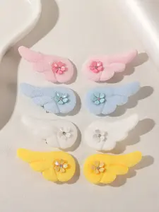 8pcs New Floral Rhinestone Hair Clips for Women, Cute Angel Wings Hair Accessories, Soft Plush Colorful Headbands for Fall & Winter