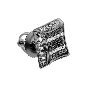 Dazzlingrock Collection 0.05 Carat (ctw) Round Black Diamond & White Diamond Kite Shape Stud Earring (1 Pc Only) for Her in 925 Black Plated Sterling Silver in Screw Back