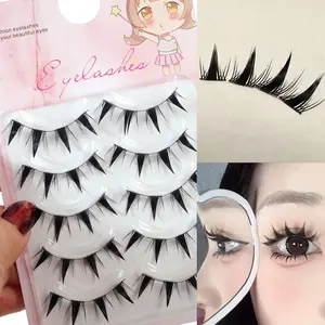 5 Pairs Full Coverage False Eyelashes, Thin Stem Non-Irritating Dense Wet Tips, Natural Look Fake Lashes for Everyday Use Cosmetic