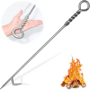 【Father's Day Gift】CKLT 26-40in Handmade Twisted Rope Fire Poker, Indoor/Outdoor Wood Burning Fire Pit Set Accessory for Fireplace, Wood Stove, Camping (Summer Sale)