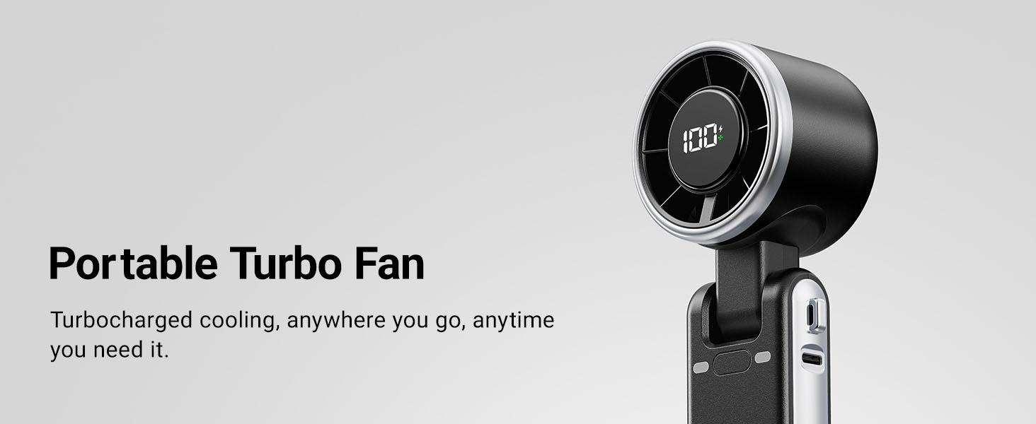 Portable Handheld Turbo Fan - 5 Gear High Speed 4000mAh Rechargeable Mini Personal Hand Fan Blow Cold Air,  Up to 12 Working Hours ,Battery Operated Travel Essentials, Beach Vacation, Gifts for Women, Men (Black)