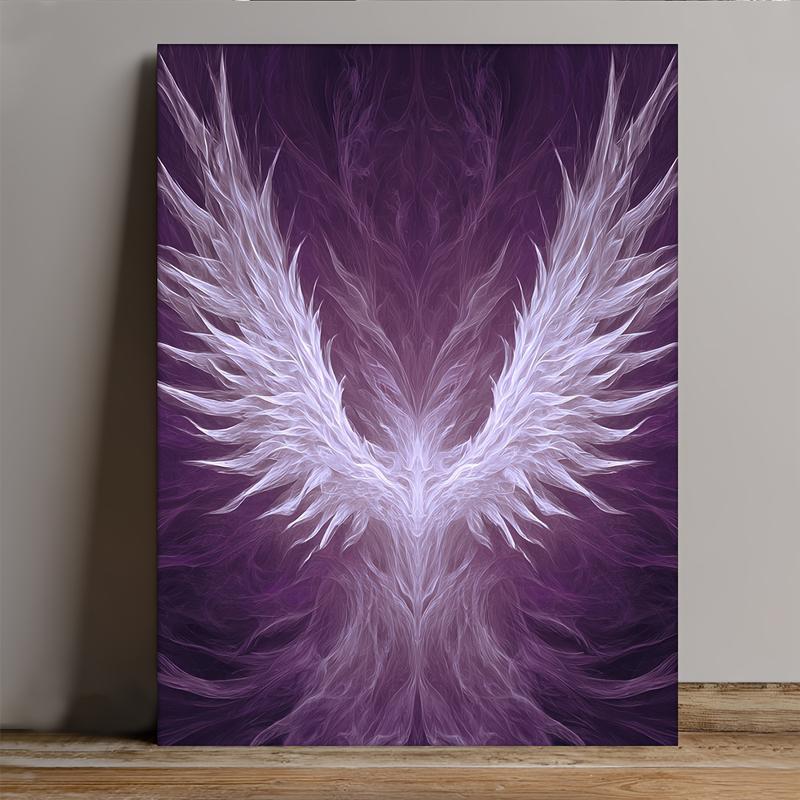 1pc Modern Gothic Purple & White Angel Wings Canvas Wall Art - Abstract Wing Design with Deep Violet-Purple Background, Wrapped Wood Frame, 12x16 Inch Square Painting for Home Decor, Living Room, Bedroom, Office