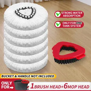 1-Tank System Mop Head & Scrub Brush Refill, Universal Fit for All Floor Types, Bucket & Handle NOT Included, Black Friday & Christmas Deals, Floor Cleaning Replacement Accessories