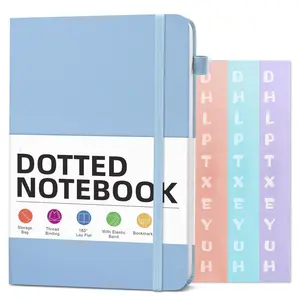 Dotted Journal Bullet Notebooks with Pen Loop, Hardcover Leather Notebook, 100Gsm Premium Thick Paper with Inner Pocket, Stickers, A5, 5.7 x 8.3 inches, Best Gift