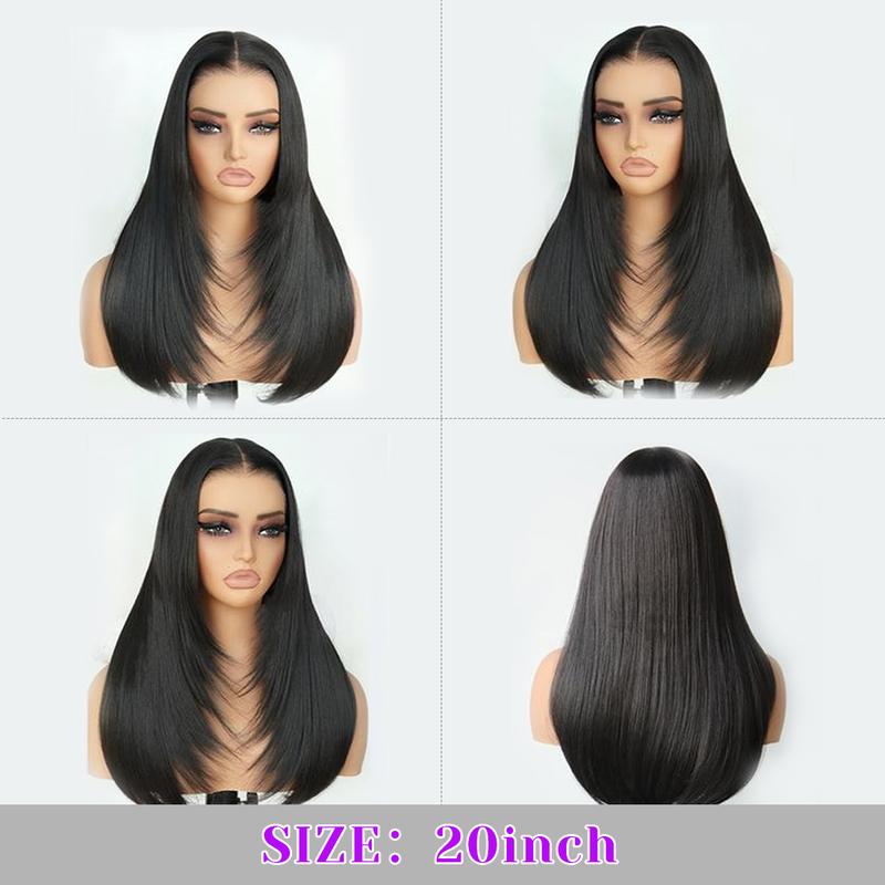 Ua Hair Glueless Synthetic layered cut 9x7 Lace Front Wig Wear And Go Pre Plucked Pre Cut Straight Wig Vivid Self Growing Clean Hairline with Tiny Knots Heat Resistant Premium Fiber