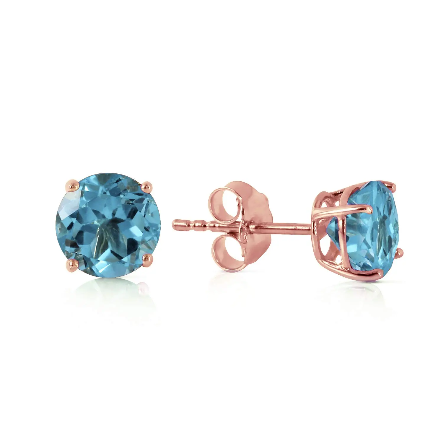 14k Solid Rose Gold Petite Natural 0.95 Carat Blue Topaz Stud Earrings