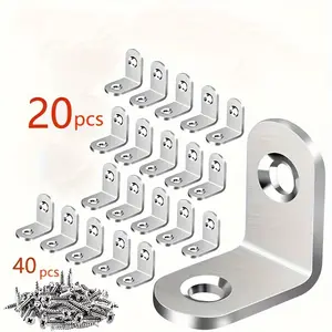 60 pcs Thickened Stainless Steel Angle Code Laminate Bracket L-Shaped Right-Angle Support 90 Degree Shelf Bracket Scratch Resistant Hardware Heavy Duty Industrial Metal Parts Screws