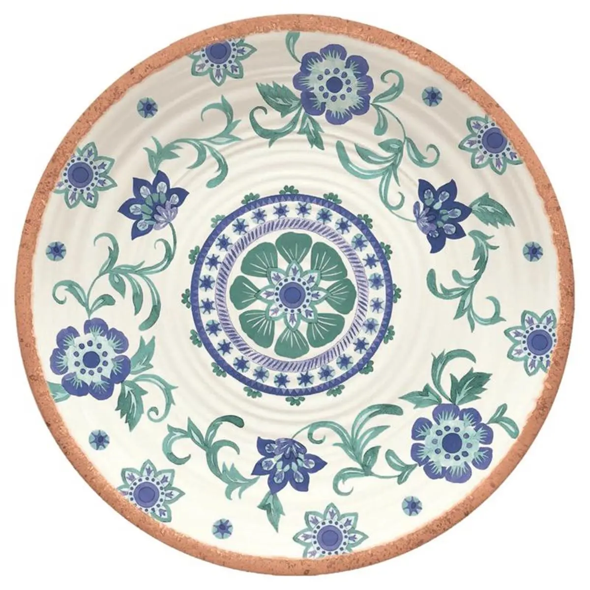 Tarhong 6060376 Floral 14 in. Rio Turquoise Multicolored Melamine Artisan Platter, Dishwasher Safe, Durable Kitchen Tableware