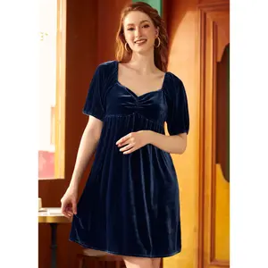 ModCloth Who's My Sweetheart? Babydoll Mini Party Dress Sweetheart Neckline Empire Waist Short Puff Sleeves - Navy Blue Velvet (XS-4X) outfit
