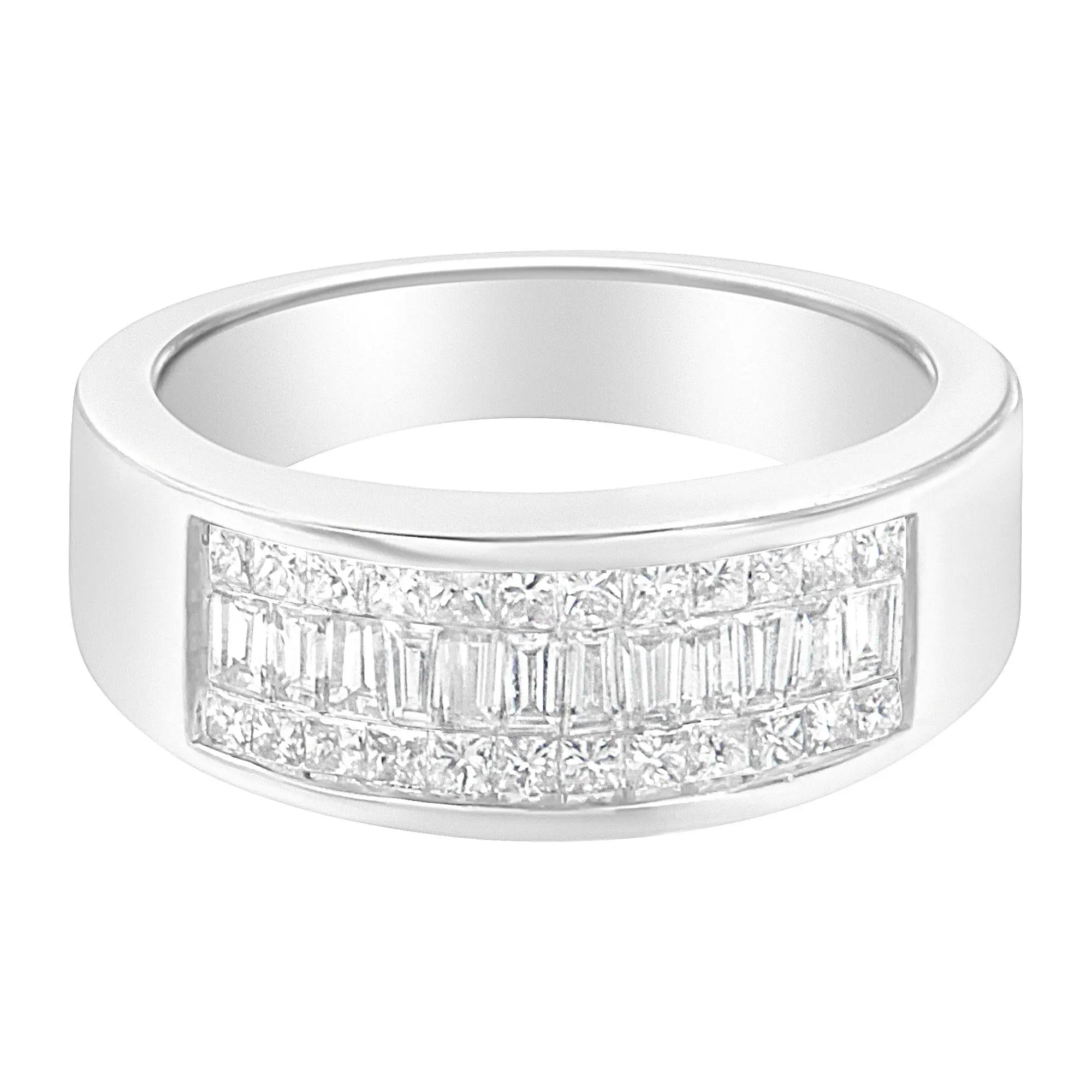 14K White Gold Princess and Baguette-cut Diamond Ring (1.0 Cttw, H-I C
