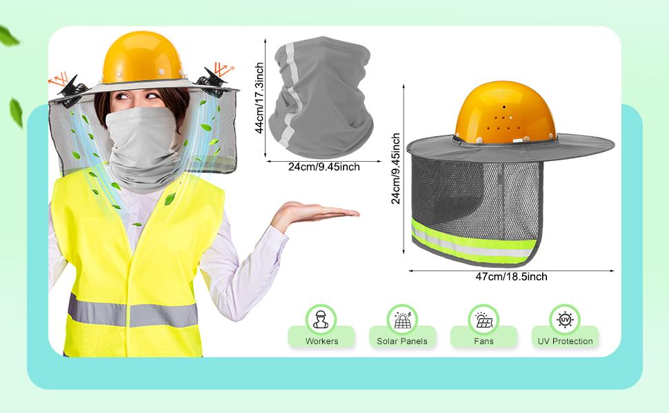 1 Set Sun Hard Hat Shade Outdoor Full Brim Hard Hat Sun Visor with Solar Fans and Neck Sunshade Cover High Visibility Full Brim Mesh with Reflective Strip suitable for Parents Workers Daily Wear Summer Protective Accessories Summer Protection Accessories