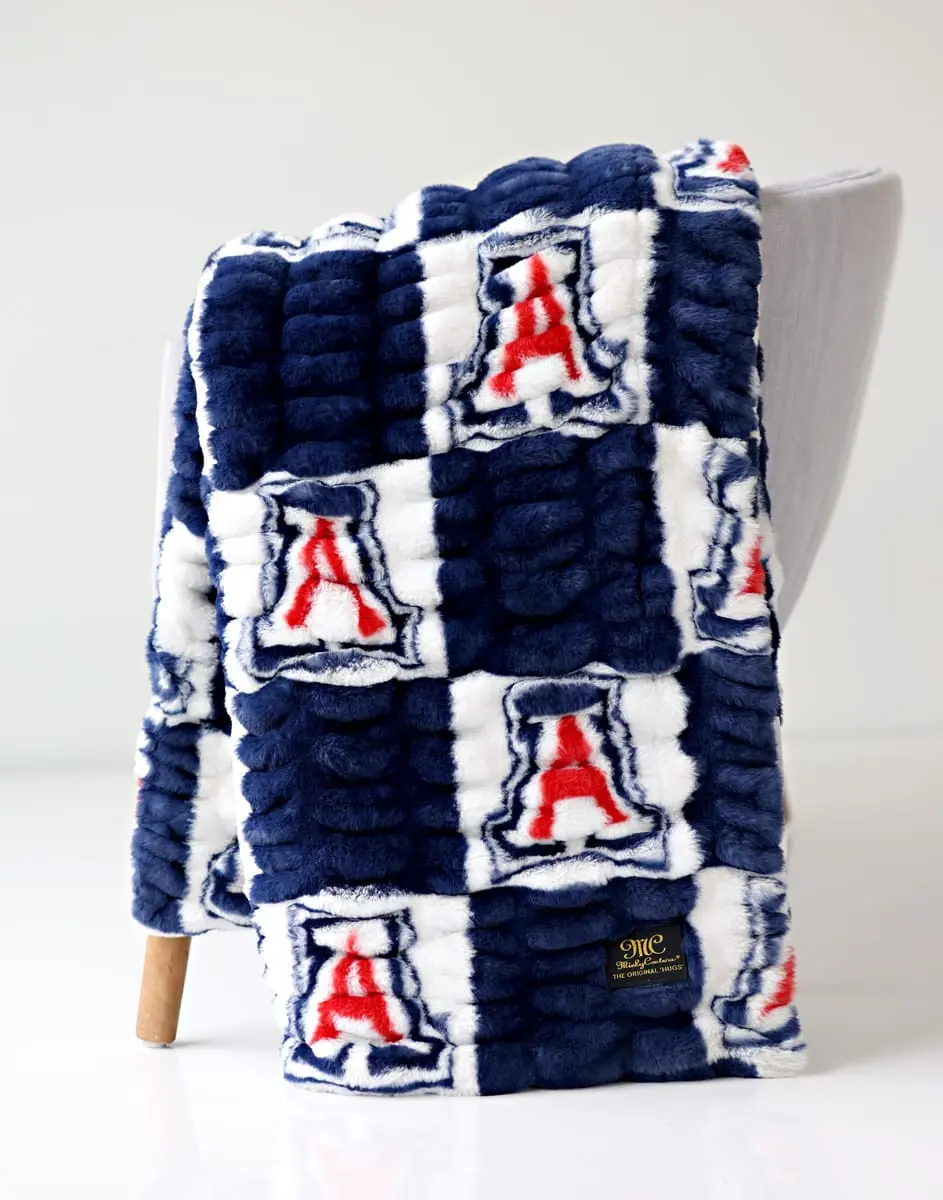 University of Arizona Wildcats Checkered A-Logo Fluffy Fuzzy Polyester Blanket - Soft Fleece Throw, Stretchy Plush, Classic Cozy Home Decor, Dorm Use, Multi-Size (30"x36" Infant, 60"x72" Adult), Hang to Dry