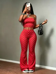 American Retro Polka Dot Tank Top and Bell Bottom Set, Y2K Millennial Style, High Waist Slim Fit, Perfect for Daily Wear, Music Festivals, Dates