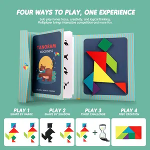 STEM Toys Children's Wooden Magnetic Puzzle Blocks Geometric Shapes with Activity Booklet Educational Tangram Puzzles An excellent learning gift for Child