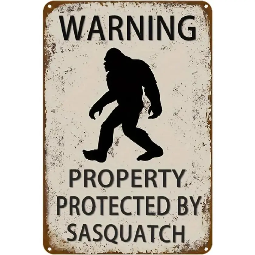 Aluminum Retro Bigfoot Warning Sign, Decorative Wall Sign, Rustic Bigfoot Wall Decor, Western Decor, Outdoor Decoration for Hunting Lodge, Campground, Backyard, Gift for Nature Lovers, Outdoor Plaques, Plaque And Sign