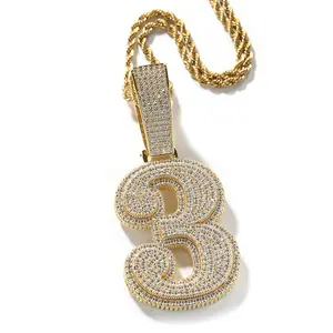 Hip Hop Zirconia Large Number Pendant Necklace Birthday Anniversary Mother's Day Gifts for Men Women