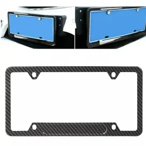 Carbon Fiber License Plate Frame 6.25x12.56in Universal USA Size Automotive Accessory with Screws Front & Rear Protector Tag Cover for Cars Truck Accessories Sturdy Durable Ultra-thin Black Texture Style Steel Bed Roll Bar