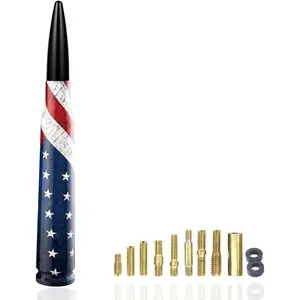 American Flag Bullet Antenna -Universal 50 Cal Aluminum Truck Antenna Compatible with GMC Sierra 1500 Chevy Dodge Ram Silverado 1500, 2500, 3500, Ford F150, F250, F350 Car Truck Decoration