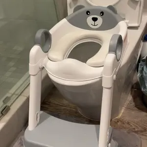 BabyBond 2-in-1 Foldable Potty Training Toilet Seat with Step Stool for Toddlers, Anti-Slip & Adjustable Height with Safety Handles, Cute Pink Baby Potty Chair, Ideal Christmas Gifts for Boys & Girls