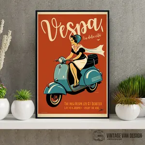 Vespa Vintage Advertisement Poster Retro Italian Travel Art Home Decor Bar Unframed, Room Decor