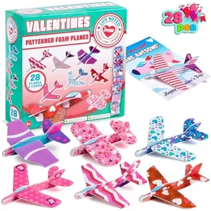 28 Valentine's Day Foam Airplanes for Kids, Greeting Cards with Punchline for Kids School Classroom Exchange Prizes Gift Supplies, Planes Party Favor