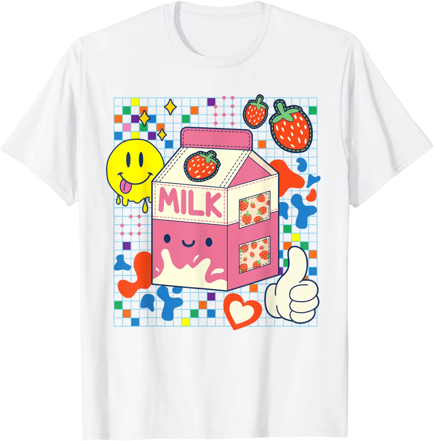 Kidcore Aesthetic Strawberry Milk Fabric Patches Decora Kei T-Shirt - Jessicajon Shop 36B0BQCNGTJX