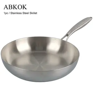 Stainless Steel Flat Bottom Fry Pan, Non-Coated Home Cooking Pot, Multi-Use Frying Pan, 22cm(8.66inch)/24cm(9.45inch)/26cm(10.24inch), Multiple Sizes Available