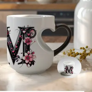Thermosensitive Ceramic Coffee Mug, Butterfly & Flower Design, Heart-Shaped Handle, 11 Oz/330ML, Color-Changing Insulated Cup