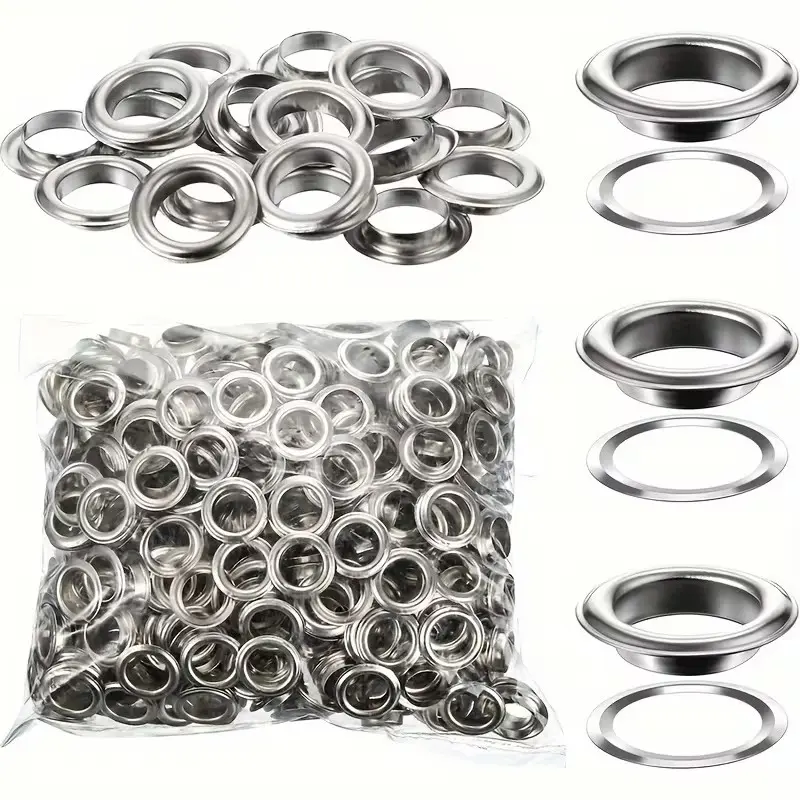 500pcs 10mm Grommet Washers Kit, Metallic Silver Color, for Banners Posters Fabric Dress Belts, Durable & Versatile Accessory