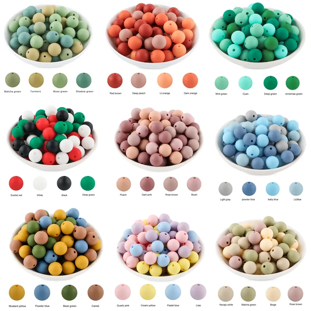 40Pcs 9/12/15mm Silicone Round Bead Set Beaded Set Diy Mix Beads DIY Beading Accessories Beading Supplies Diy Jewelry Making Assorted Colors Ideal for Crafting Phone Charms Keychains and Backpack Pendants